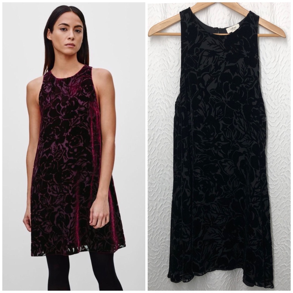 Aritzia Wilfred Black Velvet Floral Trompette Mini Dress Women's Small